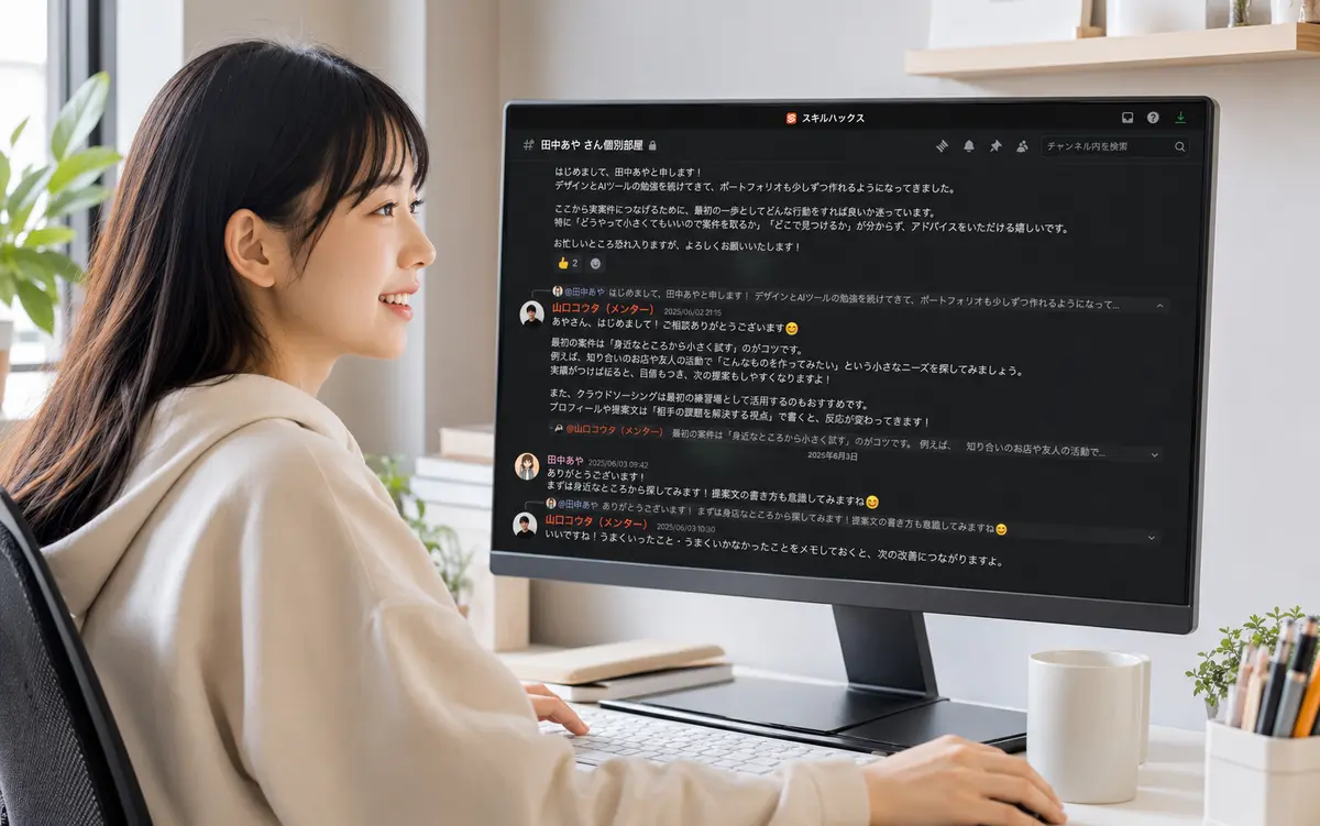 個別チャットグループでサポートを受ける様子